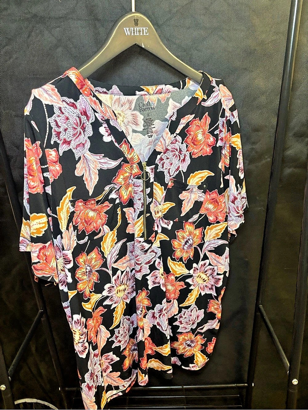 Croft & Barrow Floral Zip Front Blouse Black & Pink Size 1X